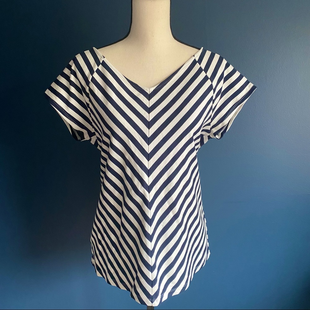 Ann Taylor Boat Neck Navy & White Top Size L